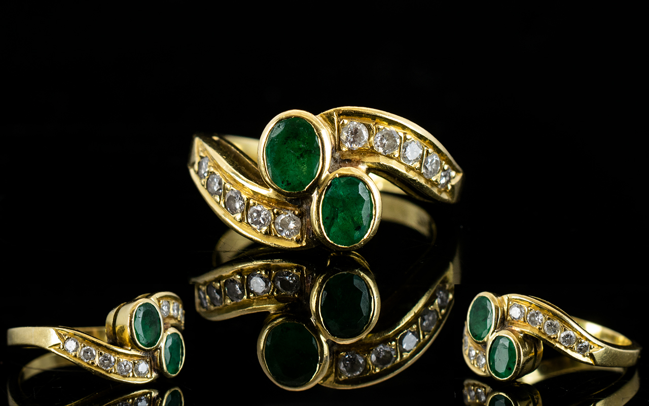 Ladies - Attractive 18ct Gold Emerald an