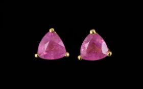 Pink Sapphire Stud Earrings, two trillio