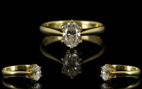 18ct Gold - Oval Cut Single Stone Set Di