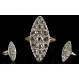 Art Deco Period 18ct Gold Marquise Shaped Diamond Set Dress Ring, of Attractive Form,