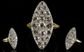 Art Deco Period 18ct Gold Marquise Shaped Diamond Set Dress Ring, of Attractive Form,