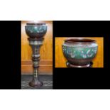 A Cast Bronze Iznik Style Jardiniere Floor standing raised on circular column with large, footed
