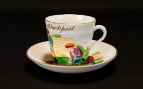 Early 20th Century Souvenir From Blackpool Cup And Saucer white ground with gilt trim,