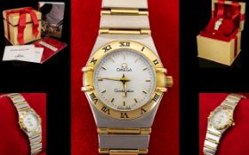 Ladies Omega Constellation Wrist Watch Mother of pearl dial, gilt batons,