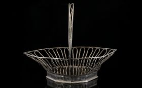 Art Deco Silver Plated Swing Handle Bread Basket, some damage to wirework sides, 14 x 8 inches.