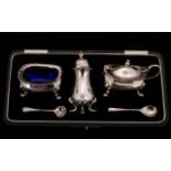 Boxed Silver Plated Cruet Set Consisting Open Salt Cellar, Pepperette,