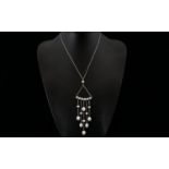 A Limited Edition Cultured Pearl And Sterling Silver Contemporary Festoon Necklace Of triangular