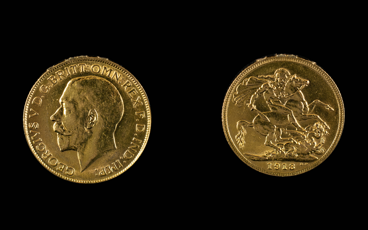 George V 22ct Gold Full Sovereign - Date 1913. London Mint - High Grade Coin. Weight 7.98 grams.