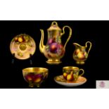 Royal Worcester Stunning Quality Hand Painted Fruits Bachelors 5 Piece Coffee Set.