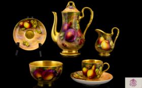 Royal Worcester Stunning Quality Hand Painted Fruits Bachelors 5 Piece Coffee Set.