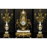A 20th Century Brass And Marble Cased Clock Garniture In the Louis XV style,