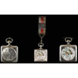 Omega - Rare Art Nouveau Period Award Winning Square Shaped Superb Open Faced Pocket Watch,