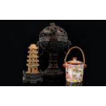 A Small Collection Of Oriental Items To include modern resin incense holder,