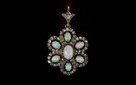 Late Victorian Period Superb Quality and Exquisite Diamond and Opal Set Pendant,