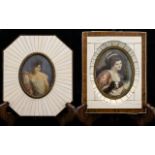 A Pair Of 20th Century Portrait Miniatures Circa 1940's Each depicting Gainsborough style portraits,