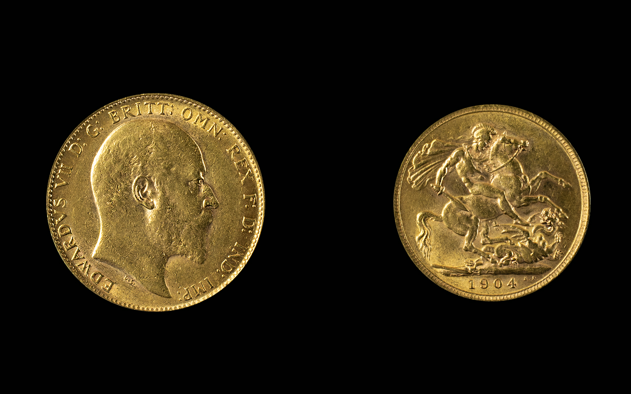 Edward VII 22ct Gold Full Sovereign - Date 1904. London Mint - High Grade Coin. Weight 7.98 grams.