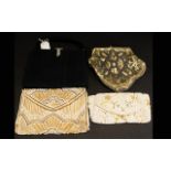 A Collection Of Vintage Evening Bags Four in total to include black crepe 1930's top clasp bag with