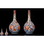 A Pair Of Imari Pattern Onion Form Bud Vases Globular vases of typical form,