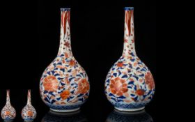A Pair Of Imari Pattern Onion Form Bud Vases Globular vases of typical form,