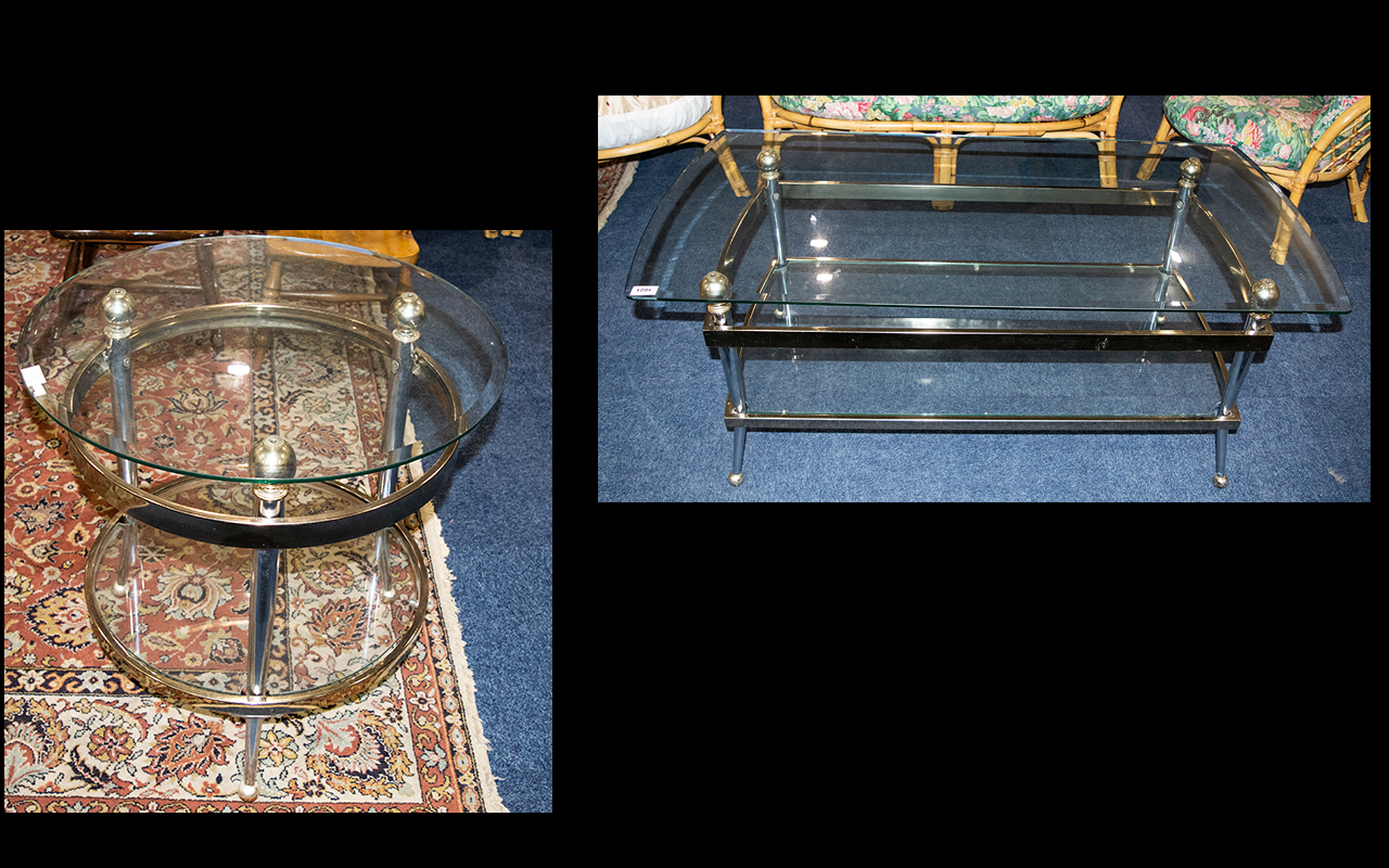 Two Contemporary Glass And Brass Tables Mirrored brass and bevelled glass table,