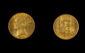 Victoria 22ct Gold Young Head / Shield Back Full Sovereign. Date 1869, DIE Number 40, London Mint.