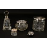 A Collection Of Antique Silver And Cut Glass Vanity Items Five in total to include silver collar