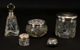 A Collection Of Antique Silver And Cut Glass Vanity Items Five in total to include silver collar