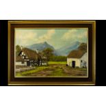 Keith Sutton Local Artist Interest Oil On Board Mountainous landscape with farmhouse.