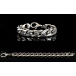 Gents - Solid Silver Flat Curb Bracelet with Excellent Clasp, Made In The 1970's, Marked 925 Silver.