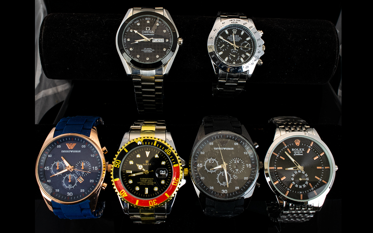 A Nice Collection Of Gents Fashion Wrist Watches. Six In Total, All With Stainless Steel Backs.