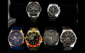 A Nice Collection Of Gents Fashion Wrist Watches. Six In Total, All With Stainless Steel Backs.