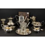 A Mixed Collection Of Plated Items To include four piece tea set, three piece tea set,