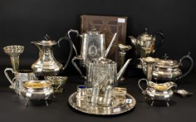 A Mixed Collection Of Plated Items To include four piece tea set, three piece tea set,