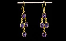 Pair of Amethyst Drop Earrings,