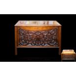 Antique Mahogany Adapted Coffer Blind fretwork style front with hinged, panelled top,