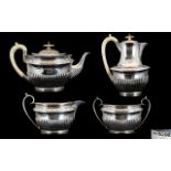 Walker And Hall Victorian Period Attractive Solid Silver Four Piece Tea And Coffee Service With