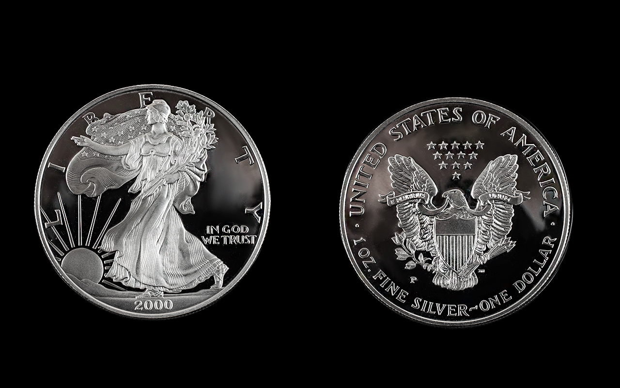 United Sates of America 2000 Silver Proof Eagle One Dollar.