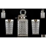 English Late 19th Century Stunning Sterling Silver and Hobnail Cut Crystal Locking Decanter - For