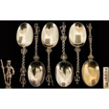 Victorian Period Superb and Impressive Set of Six Figural Topped / Mounted Silver Gilt Anointing