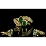 Ladies - Attractive 18ct Gold Emerald and Diamond Set Dress Ring ( Snake Eye ) Design,