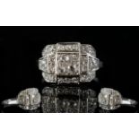 French Art Deco Diamond Cluster Ring, Pave Set With Round Brilliant Cut Diamonds, Continental