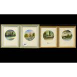June M.Z. Crawshaw - Born Dec 1956 Set of 4 Circular Watercolours, Signed.