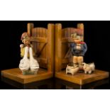 M.J. Hummel Pair of Figural Farm Boy and Goose Girl Bookends. Model Nos 60 A - 60 B. c.1957 - 1963.