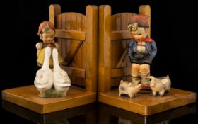 M.J. Hummel Pair of Figural Farm Boy and Goose Girl Bookends. Model Nos 60 A - 60 B. c.1957 - 1963.