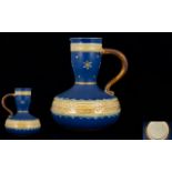 Small German Mettlach Villeroy & Boch Ewer, Blue Ground, Star & Dot Decoration, Marked To Base,