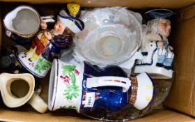 A Box of Assorted Ceramics and Glassware including various character jugs.