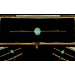 Antique Period 9ct Gold - Opal Set Pin / Stick Brooch of Elongated Shape,