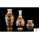 Royal Crown Derby Old Imari Pattern Vases ( 3 ) All with Fluted Bodies.