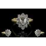18ct Gold Attractive Nice Quality Pear Shaped Diamond Set Cluster Ring,