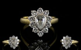 18ct Gold Attractive Nice Quality Pear Shaped Diamond Set Cluster Ring,